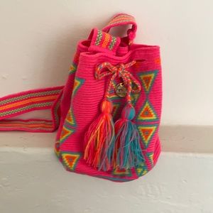 Woven geometric boho cross body bag
